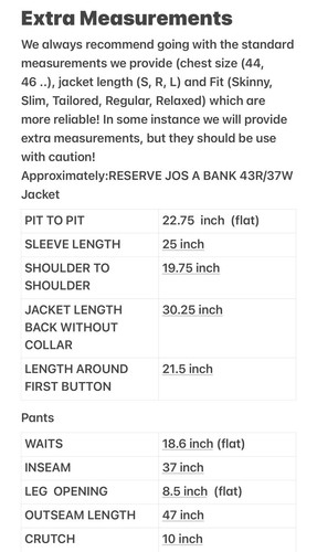 Jos. A. Bank Reserve 43 R (37 W) 2pc Wool Suit, Pants & Jacket - Picture 10 of 10