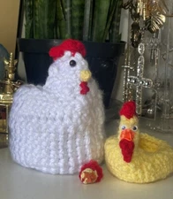 New Handmade Crochet Chicken Nesting 4 Piece Set 🐔 Home Decor Gift Baby Nursery