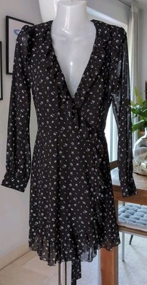 MICHAEL KORS Wickelkleid  Partykleid  Gr. XS 34 Schwarz Rüschen Blumen wie neu
