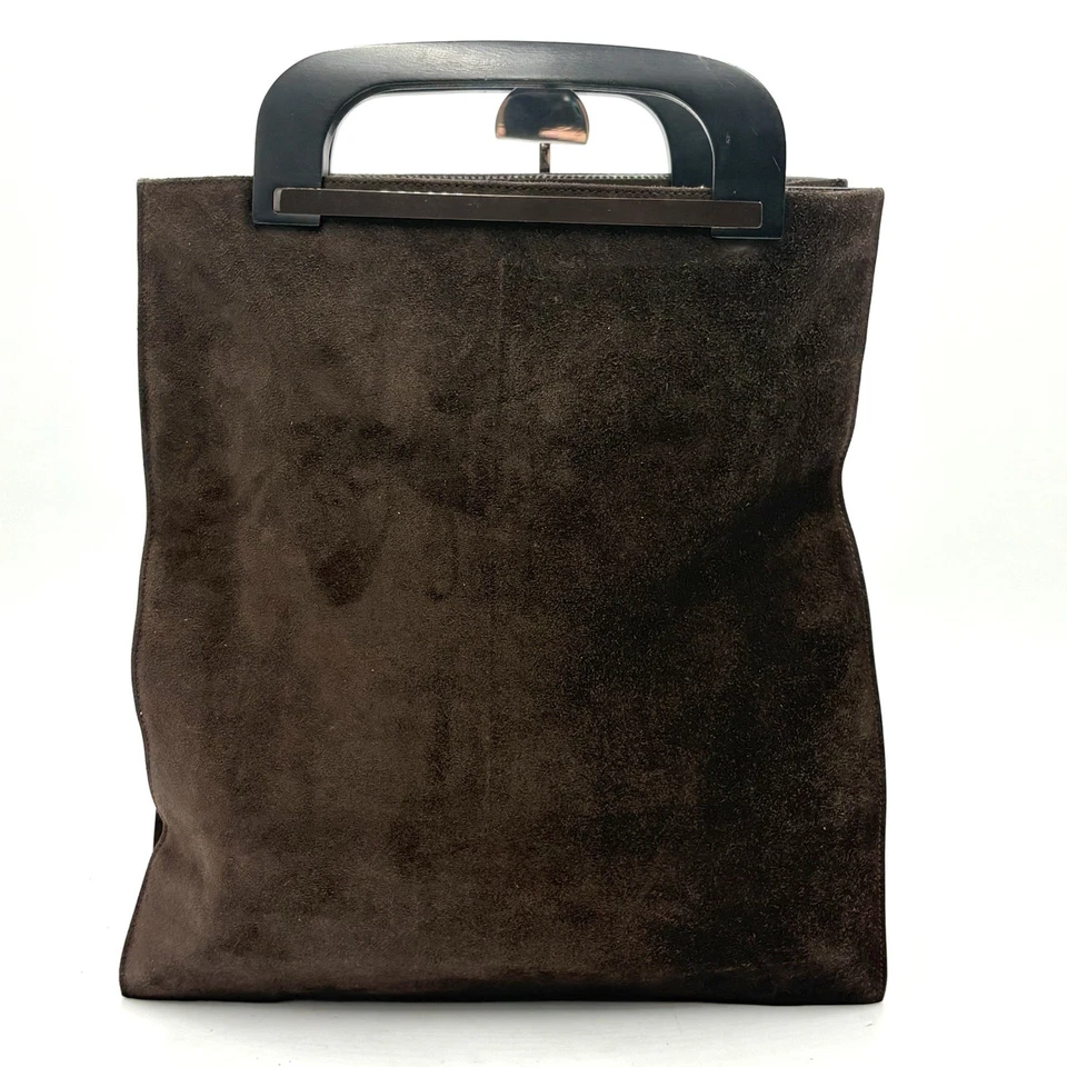 Auténtico Bolso de Mano Gucci Gamuza Plástico Asa Marrón 2Y2744 Foto 3 de 4