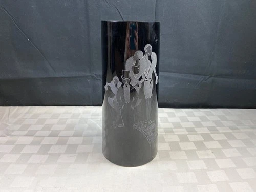 Fenton Black Glass Sophisticated Ladies Sand Carved  Vase #7561 Art Deco