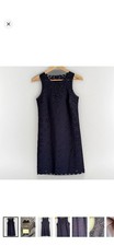 J. CREW Navy Blue Laser Cut Floral Eyelet Shift Dress Size 0 Sleeveless Office