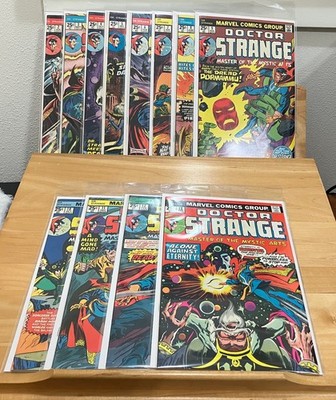 Doctor Strange run, # 2-13, grades F/VF to VF/NM. Art by Brunner. Silver Dagger