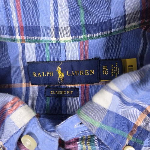 Ralph Lauren Long Sleeve Cotton Shirt Men's XL Blue Plaid Flesh Pony Button Down - Picture 4 of 7