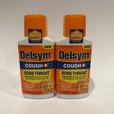 Pack Of 2 Delsym Cough +Sore Throat, Honey, Sealed- Delsym 6 Fl Oz Exp 03/2026