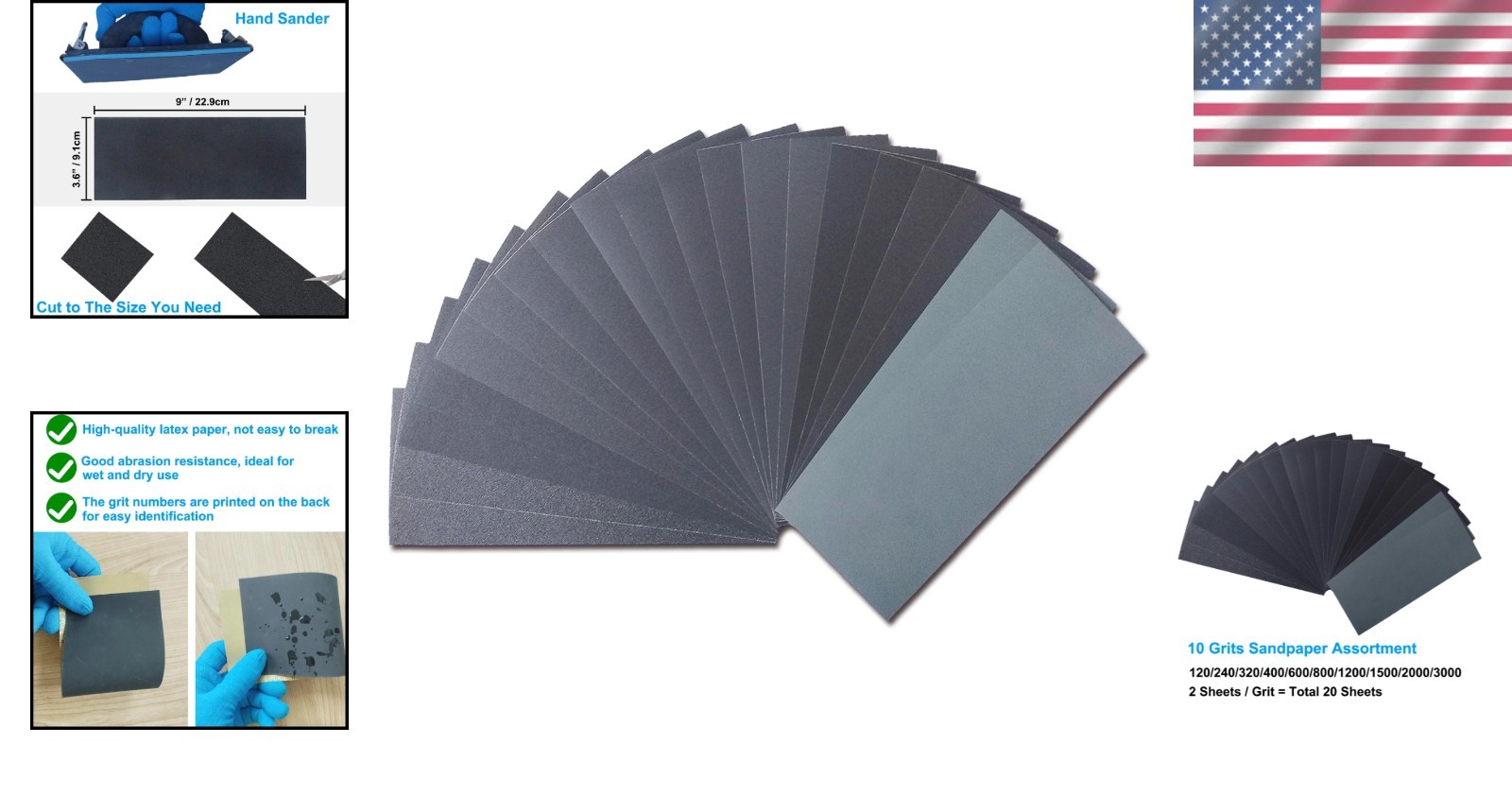 20PCS Sandpaper Variety Pack for Precision Wood & Metal Sanding - 9x3.6 Inch