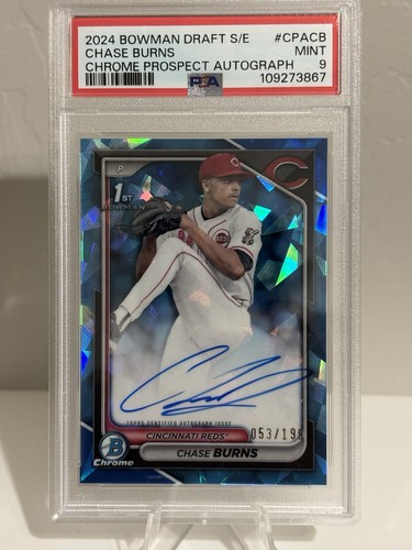 CHASE BURNS 2024 BOWMAN CHROME DRAFT 1ST SAPPHIRE AUTO /199 PSA 9 MINT RC 🔥🔥🔥