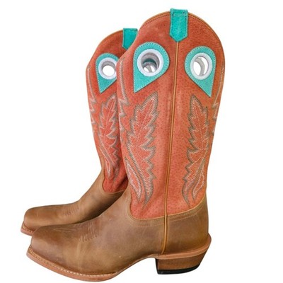 Split Size Justin Western Boots Lorena 13'' R Size 8.5 L9.5 Sunflower Tan Aqua