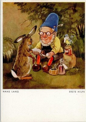 10549550 - Signed Hans Lang Doctor and Rabbit First Aid Postcard Dwarf 1934