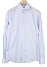 SUITSUPPLY Men's Formal Shirt 39L/15 1/2L Blue Striped Cotton Extra Slim Try On