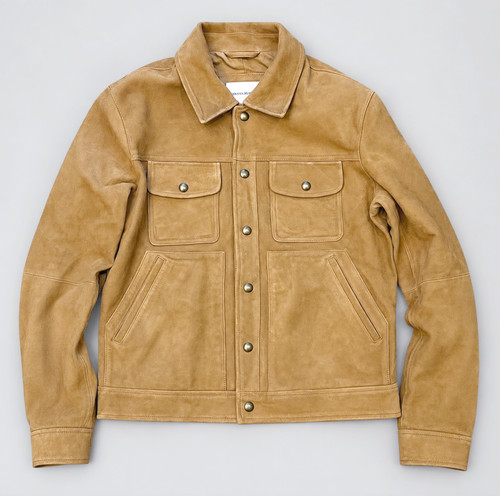 NEW BANANA REPUBLIC $550 LIGHT TAN SUEDE LEATHER TRUCKER JACKET SZ S