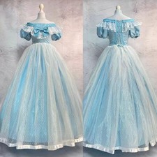 1860s Civil War Blue Wedding Dress Victorian Retro Costume Halloween Outfit