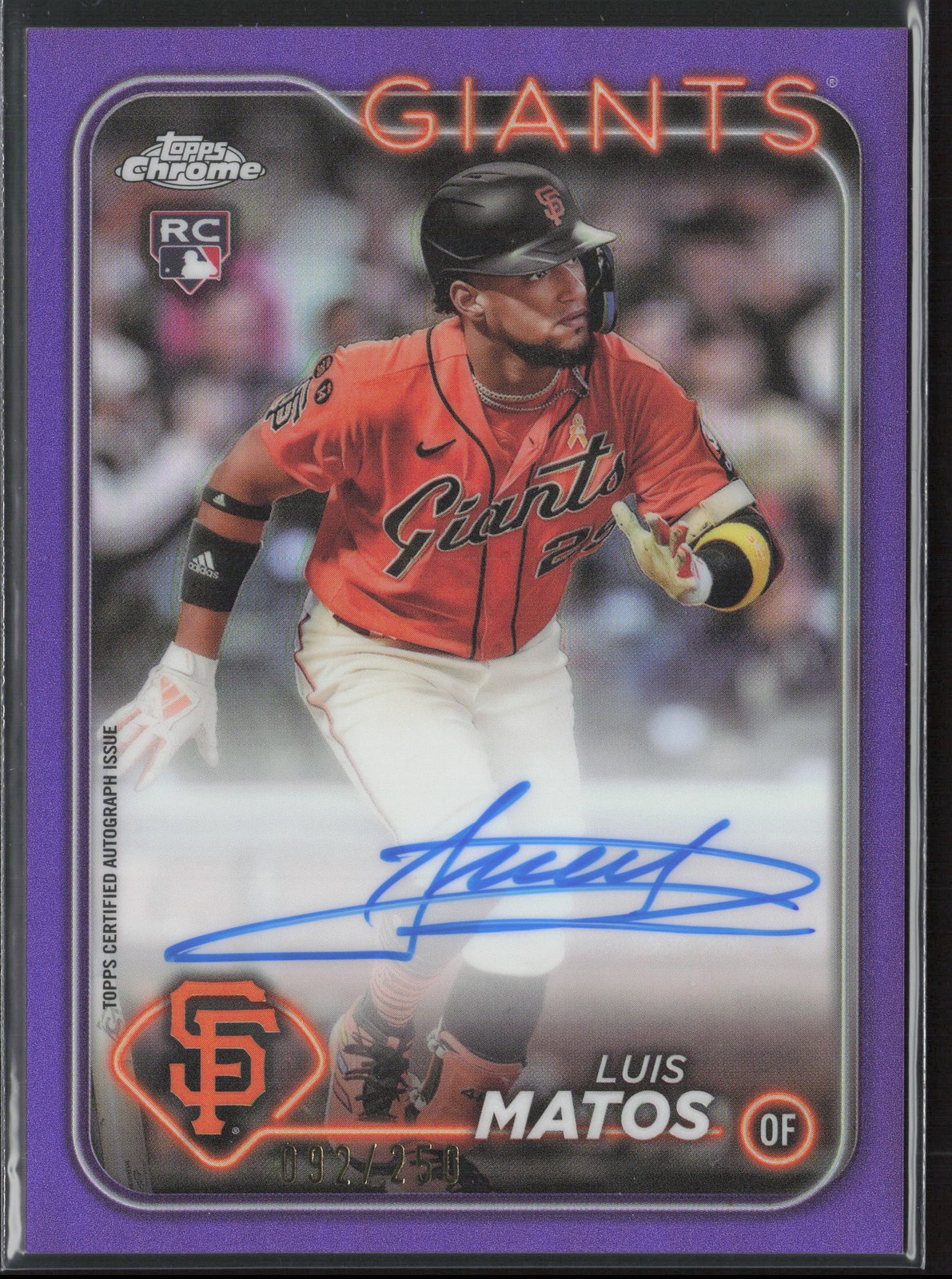 2024 Topps Chrome Luis Matos RA-LM RC Purple Refractor Auto /250 Brewers