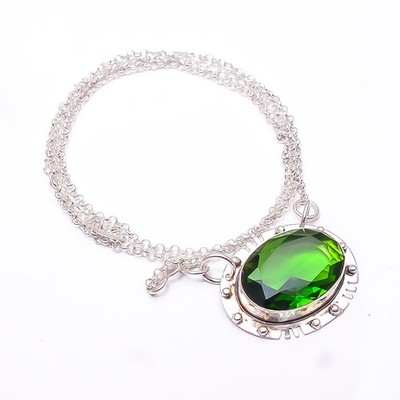 Emerald -Simulated 925 Sterling Silver Chain Pendant 19-23'' C35336823, Christmas