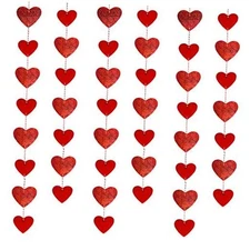  48 Red Hearts Garland- Valentines Day Decor, Valentines Heart Garland, 