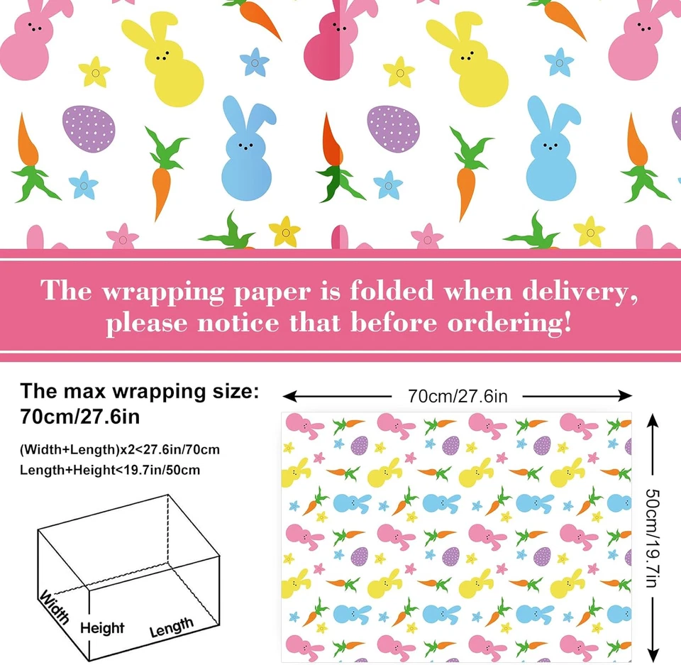 12 Sheet Easter Wrapping Paper Pastel Bunny Rabbit Egg Gift Wrap Paper Bulk Deco - Image 2 of 4