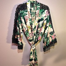 Victoria s Secret Satin Kimono Lingerie Robe with Lace Trim Size Medium/Large