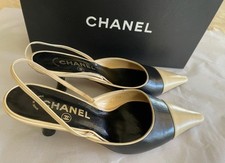 Authentic CHANEL Black And Beige Sling Back Pump