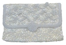 1950  s Beaded Sequin Clutch Evening Purse Made In Hong Kong Lightweight Ivory