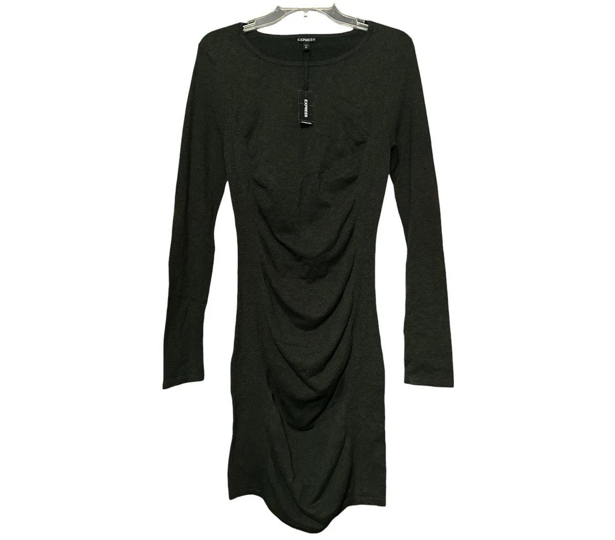 express ruched sweater dress Cozy Ribbed Fold Over Off The Shoulder Maxi Sweater Dress