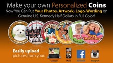 CUSTOM COIN Logo Image Name Message personalized on JFK HALF DOLLAR US Colorized