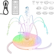 Solar Water Pump with LED Light & 8 Nozzles, Remote Control for Garden,Bird Bath