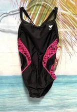 New Swimsuit TYR Womens Black Pink Lycra Suit One Piece Size 32 Ladies