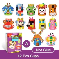 12Pcs Children 3D DIY Handmade Paper Cups Sticker Material Kit Whole Set Kids Ki