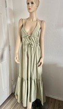ASOS Green Solid Tie Front V-Neck Strappy Sleeveless Maxi Dress US 14