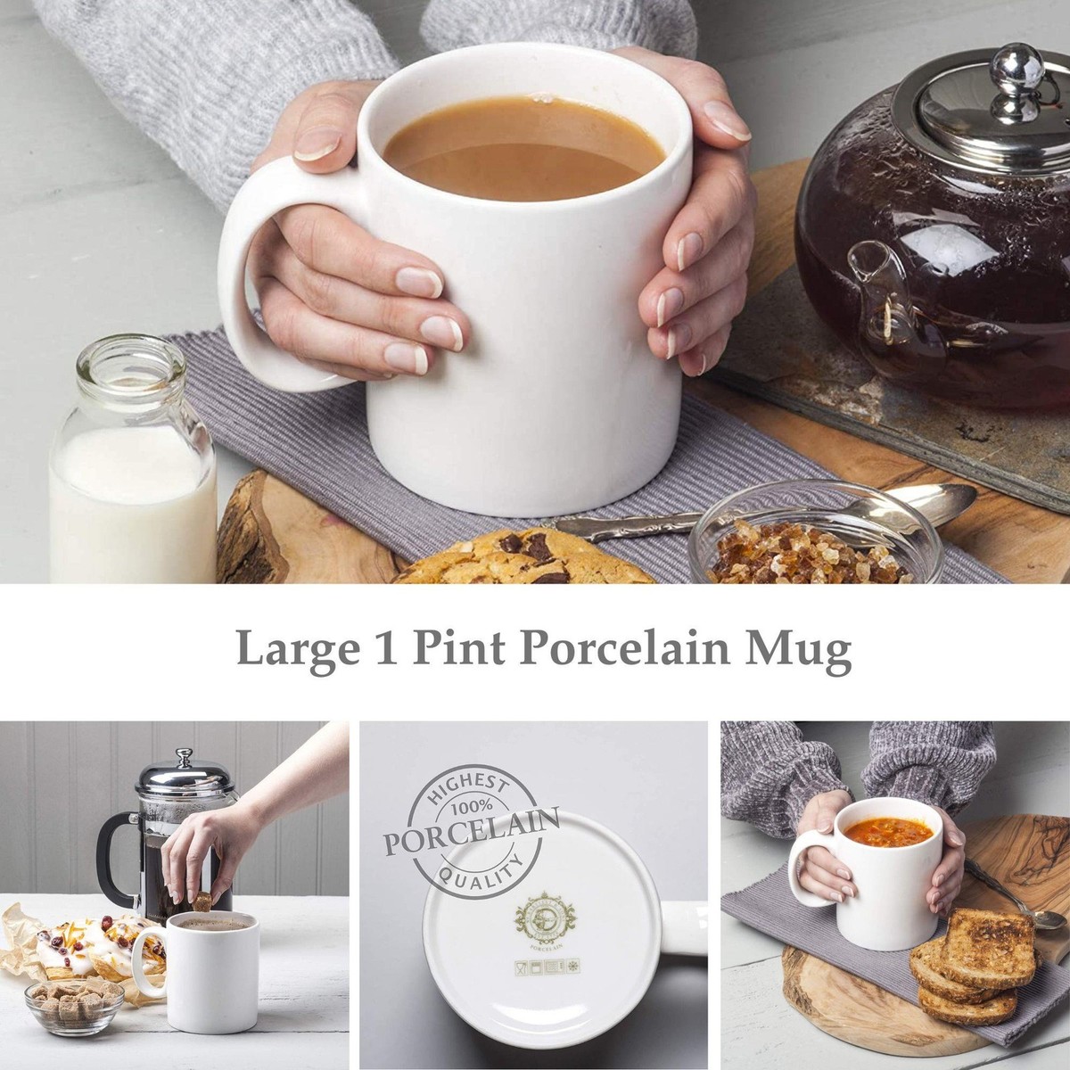 Extra large Big Mug, 1 Pint Coffee, Tea, Soup Chunky Mug, Porcelain Red /  White | eBay