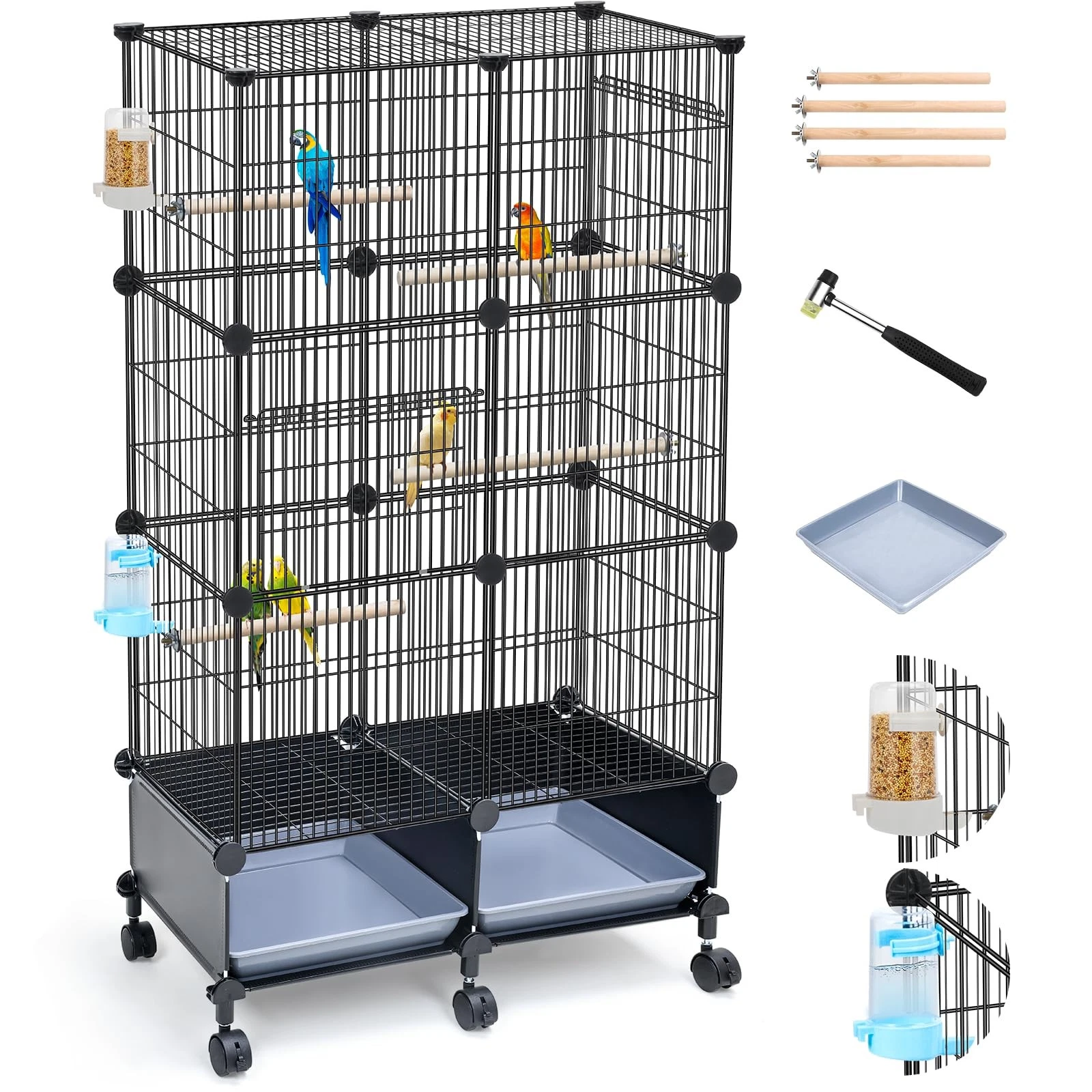 Upgraded Encrypted 46-Inch Bird Cage, with Wooden Perches, Metal Parakeet Cag...