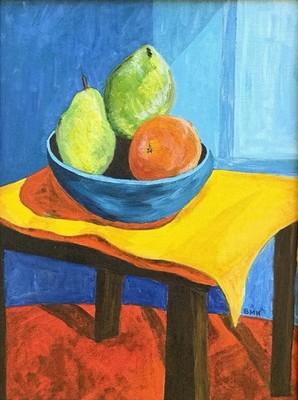 Englische Schule - ''Das gelbe Tuch'' - Acryl auf Karton, verso signiert & gerahmt