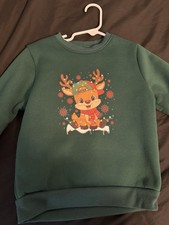 Girls Green Reindeer Christmas Pullover Sweatshirt Crew Neck Long Sleeve Graphic