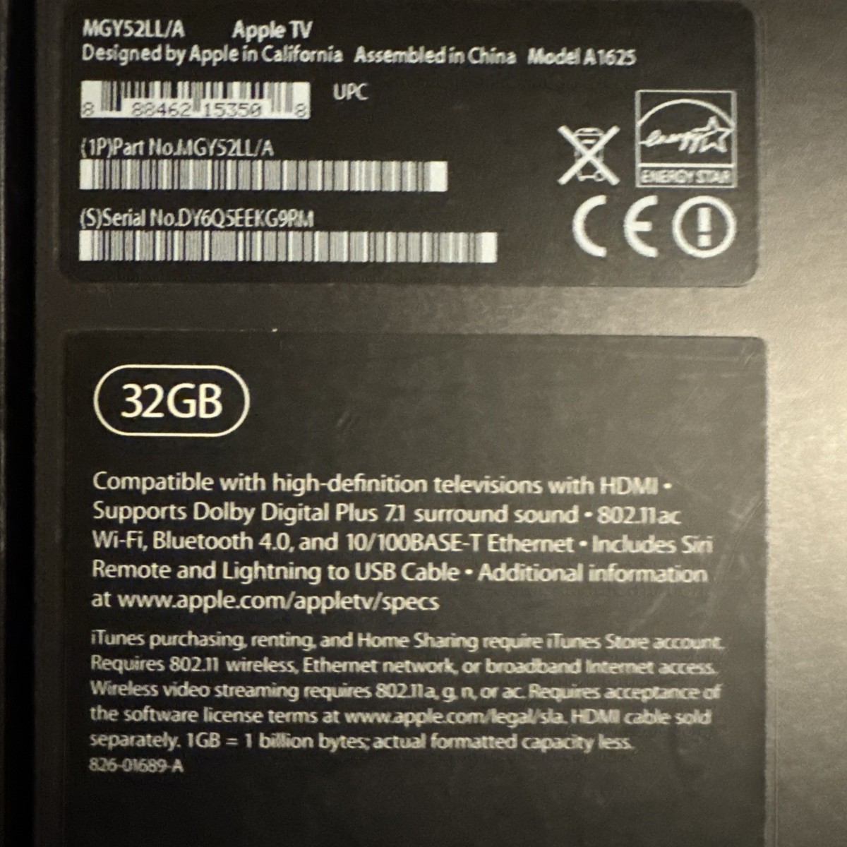 Apple TV (32GB), A1625 MGY52LL/A Box Only | eBay