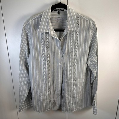 Pendleton Women 12 Wrinkle Free Shaped Striped Western Country Button Up Shirt