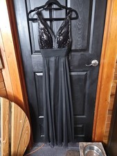 Scala Womens Prom Evening Gown / Dress Black Sequin Formal Wedding 6