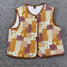 Patchwork Quilted Vest Sleeveless Floral Print Cottagecore Boho Chic
