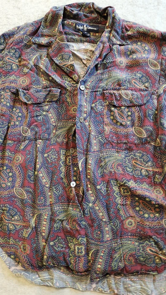 Vintage Ralph Lauren Shirt Womens 8 Paisley Rayon Button Up Long Sleeve 90s Boho - Image 3 of 4