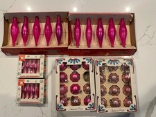 VTG pink mercury glass torpedo/ icicle/teardrop ornaments USA, Japan, Shiny Brit