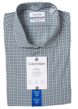 CALVIN KLEIN MENS REGULAR FIT CHECK STRETCH DRESS SHIRT sz L 16-16.5 34-35 TURQU