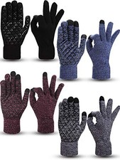 4 Pairs Winter Knit Touchscreen Medium Black, Black Red, Black White, Navy