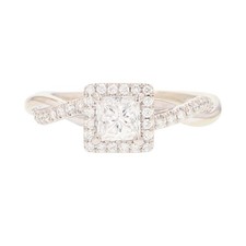 .75ctw Princess Cut Diamond with Halo Engagement Ring 14k White Gold Size 5