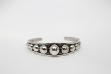 Mexico Sterling Silver Beaded Cuff Bracelet, 7 inches - 13.1g