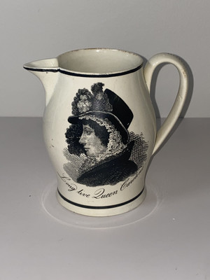 Staffordshire Creamware Liverpool Pitcher Queen Caroline British Royalty 1800 s