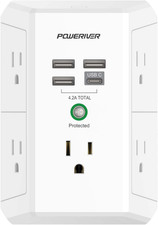 USB Wall Charger, Multi Outlet Extender Surge Protector with 4 USB Ports, 1680J