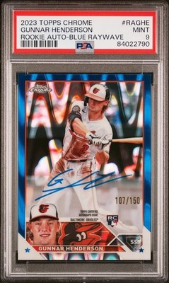 2023 Topps Chrome Gunnar Henderson Blue Raywave Auto /150 - PSA 9