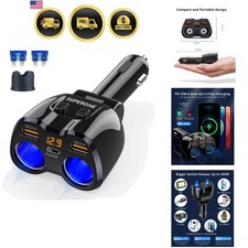 Car Power Splitter Cigarette Lighter Adapter Dual USB Quick Charge 180W
