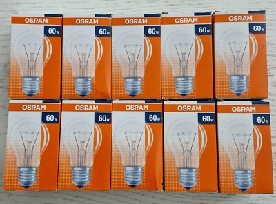 10 x Osram E27 60W klar Classic A Glühlampe Glühbirne dimmbar Kein LED 710lm CL