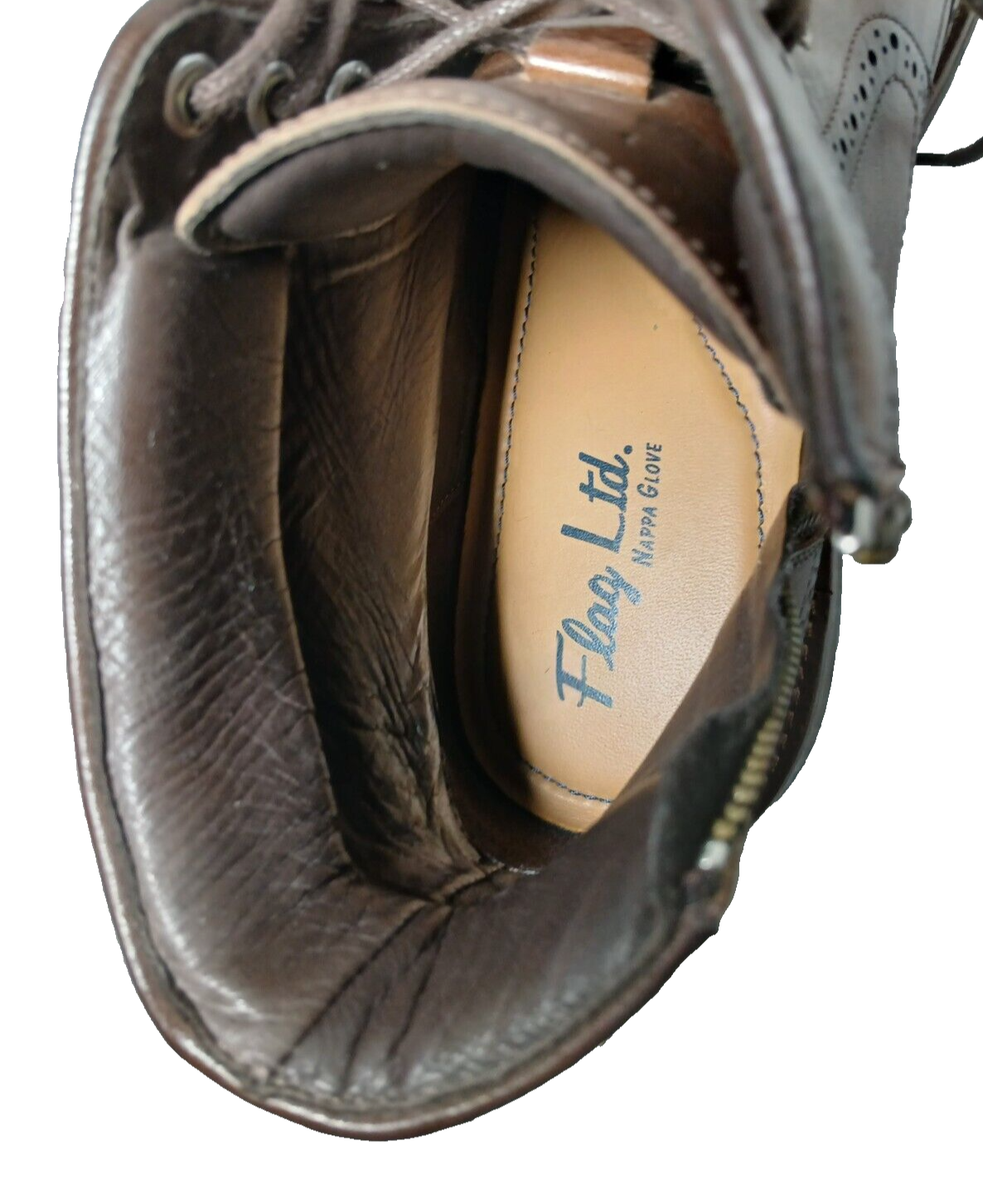 SAOLA Stivali eleganti Flag Ltd lunghi in pelle marrone derby con zip laterale e lacci taglia 11M