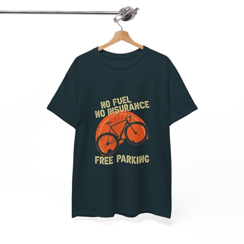 Cycling Bicycle Unisex Heavy Cotton Tee T-Shirt 'No Fuel Free Parking' - Picture 3 of 118